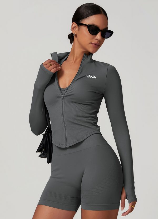 Seamless Full Zip Jacket Grey - Image 3