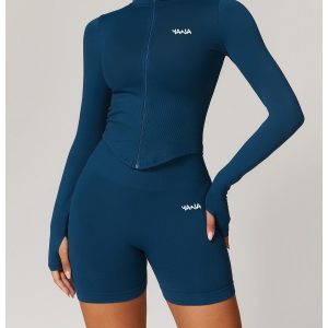 Seamless full zip jacket blue